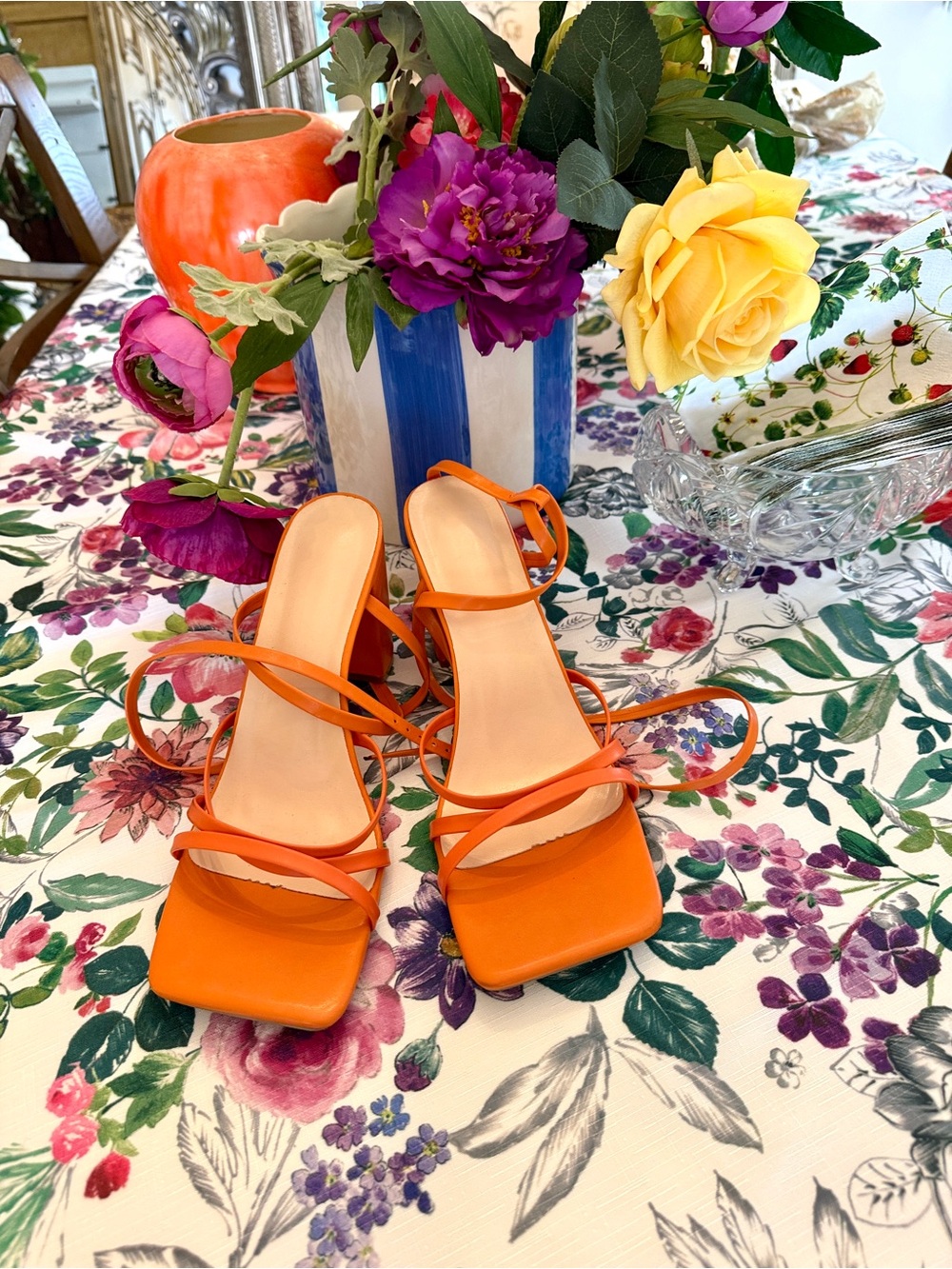 Women’s Strappy Square-Toe Sandals in Orange